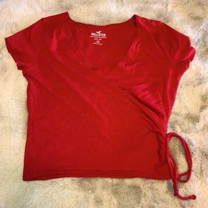 Hollister Medium M Red Wrap Cropped Holiday Stretch Top